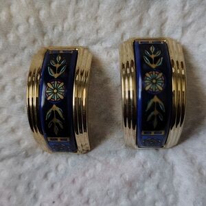 Vintage MICHAELA FREY WIEN Enamel Half Hoop Pierced Earrings